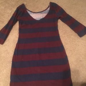 Burgundy and navy striped mini dress